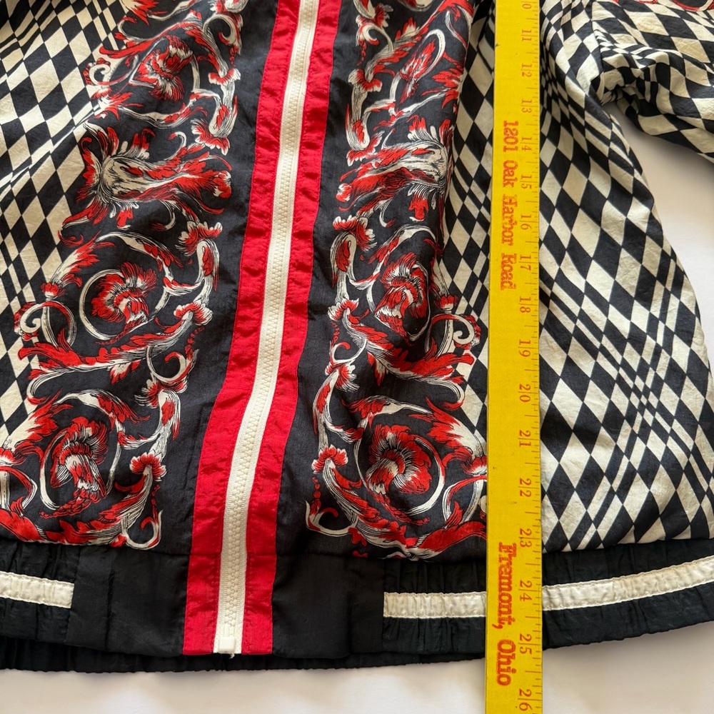 VTG Adolfo Red and Black Patterned Bomber Jacket Windbreaker Size S Zip - Picture 5 of 15